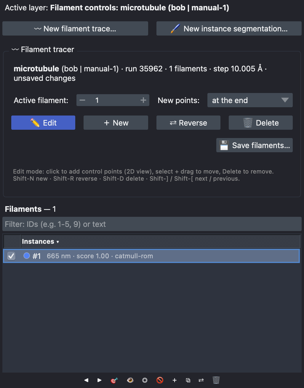 Filament tracer panel