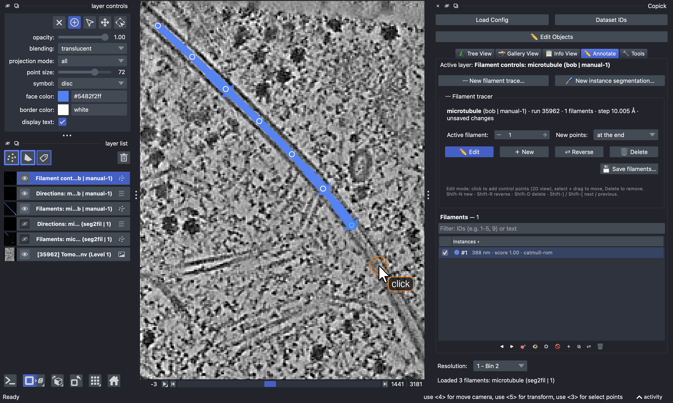 Tracing filaments in napari